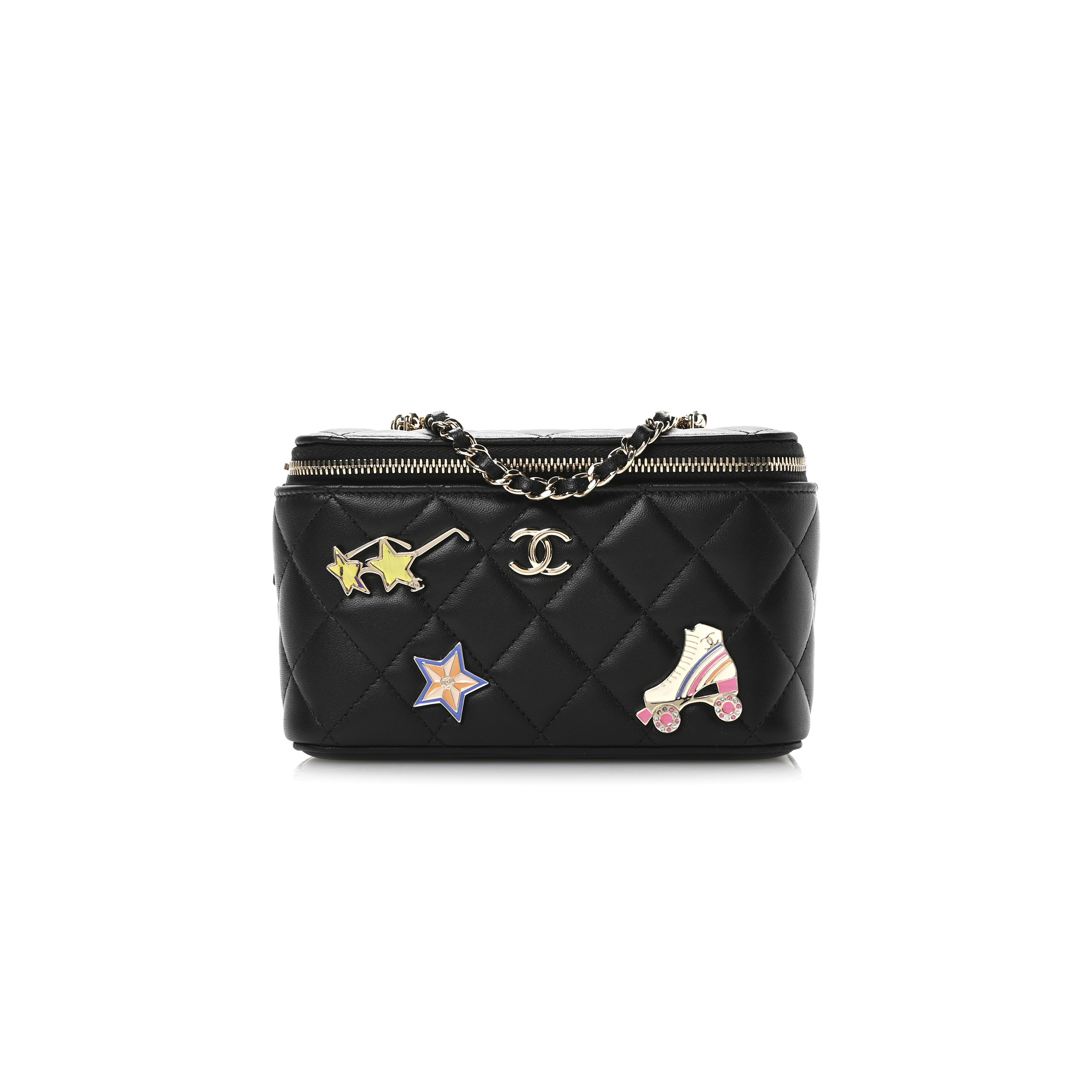 CHANEL LAMBSKIN QUILTED ROLLER SKATE SMALL VANITY CASE WITH CHAIN AP1341 (16*9.5*7.5cm)